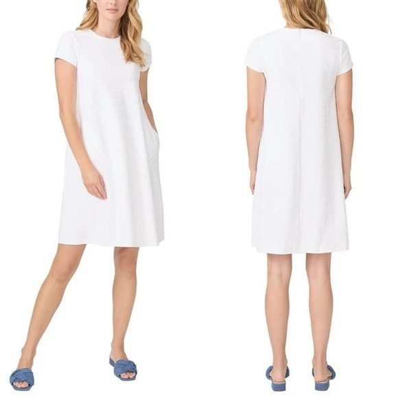 J. McLaughlin White Radio Waves Jacquard Swing Dress Size Medium - Picture 1 of 11